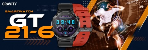 Smartwatch Gravity GT21-6 + Czerwony Pasek Silikonowy