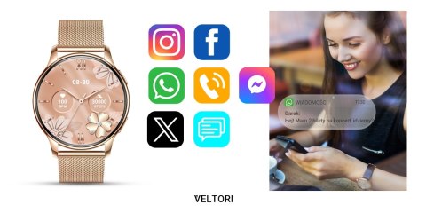 Smartwatch Damski Veltori VT300-1 Złota Bransoleta