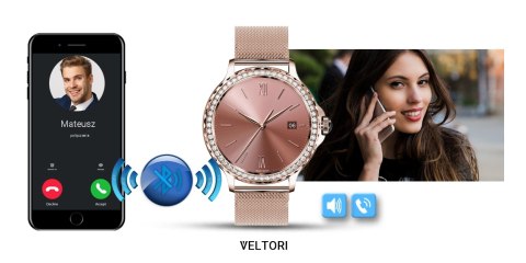 Smartwatch Damski Veltori VT320-1 Złota Bransoleta + Różowy Pasek Silikonowy