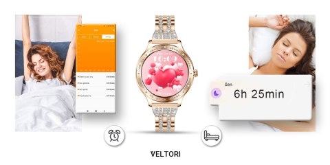 Smartwatch Damski Veltori VT350-1 Bransoleta Różowe Złoto