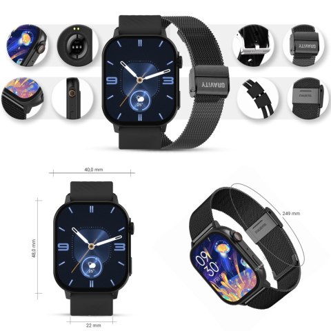 Smartwatch Gravity GT15-1 Czarny Pasek Silikonowy + Czarna Bransoleta