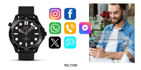 Smartwatch Veltori VT150-1 Czarny Pasek Silikonowy + Czarna Bransoleta