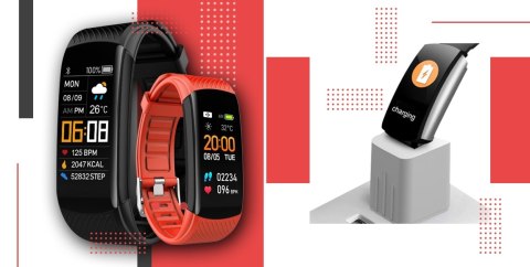 Smartband Giewont Fit&GO Duo GW200-1 - Black + Pasek Alert Red