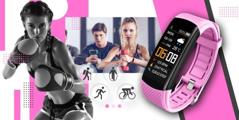 Smartband Giewont Fit&GO Duo GW200-4 - Black + Pasek Think Pink